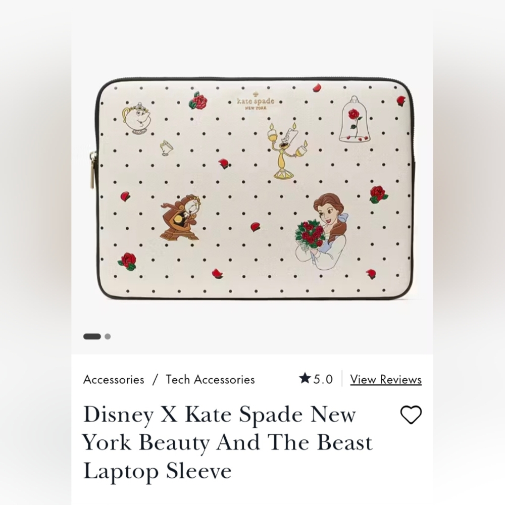 BNWB. Kate Spade Beauty and the Beast laptop sleeve